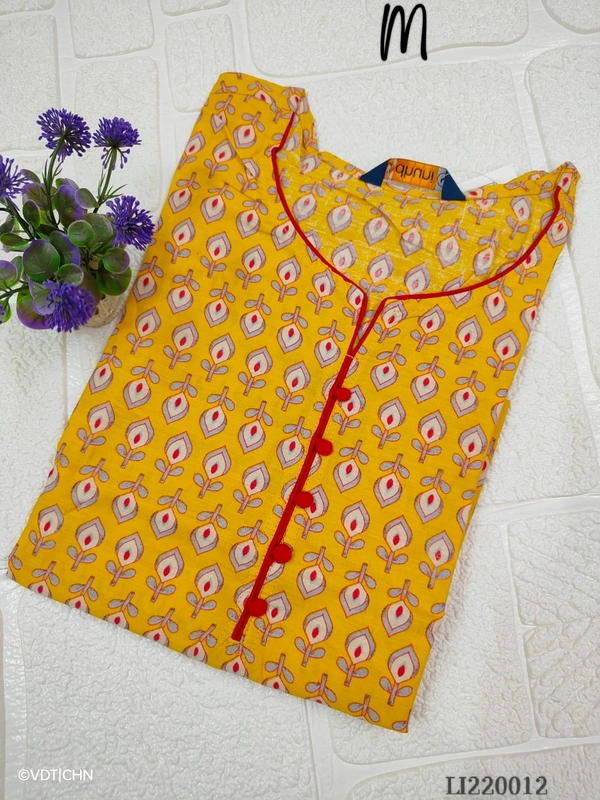 Twill Blue Side Cut Liva Kurti LI220012 - M, Yellow