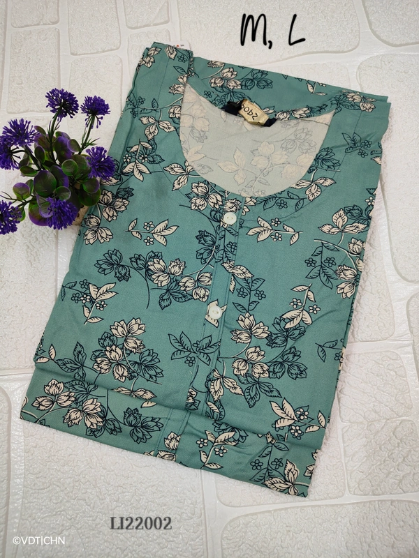 Twill Blue Side Cut Liva Kurti LI22002 - L, Blue