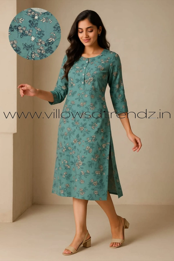 Twill Blue Side Cut Liva Kurti LI22002 - Blue, M