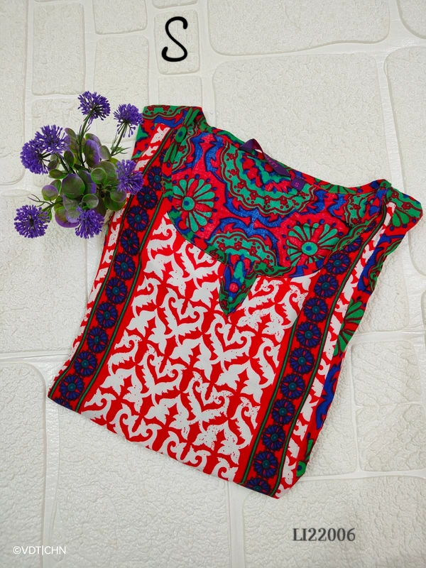 Twill Blue Side Cut Liva Kurti LI22006 - S, Multi Colour