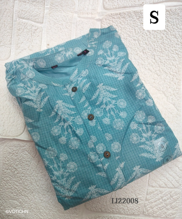 Twill Blue Side Cut Liva Kurti LI22008 - S, Skyblue
