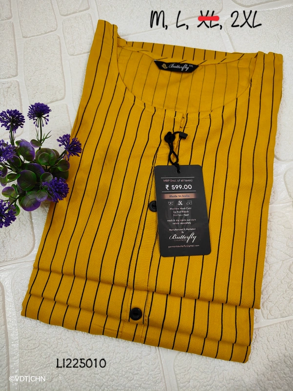 Twill Blue Side Cut Liva Kurti LI225010 - M, Yellow
