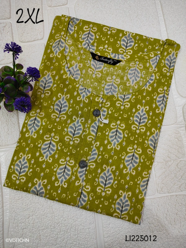 Twill Blue Side Cut Liva Kurti LI225012 - 2XL, Green