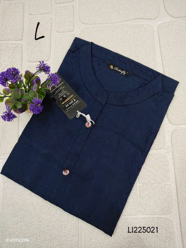 Twill Blue Side Cut Liva Kurti LI225021 - L, Dark Blue