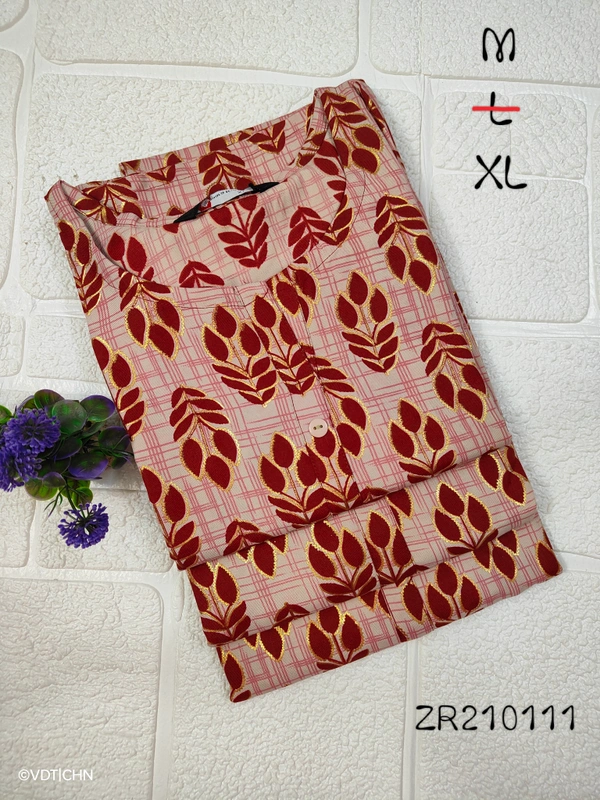 Twill Blue Side Cut Liva Kurti ZR210111 - XL, Red