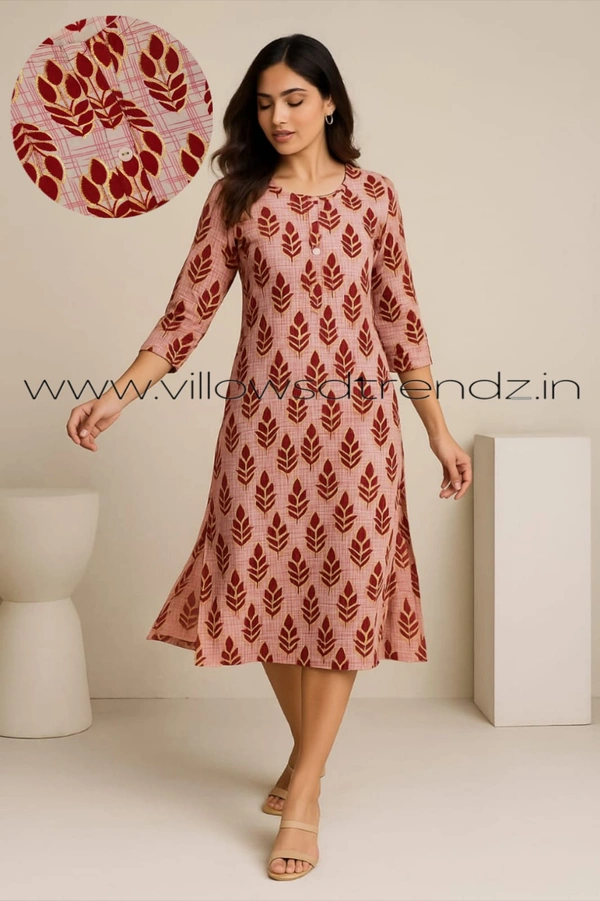 Twill Blue Side Cut Liva Kurti ZR210111 - Red, M