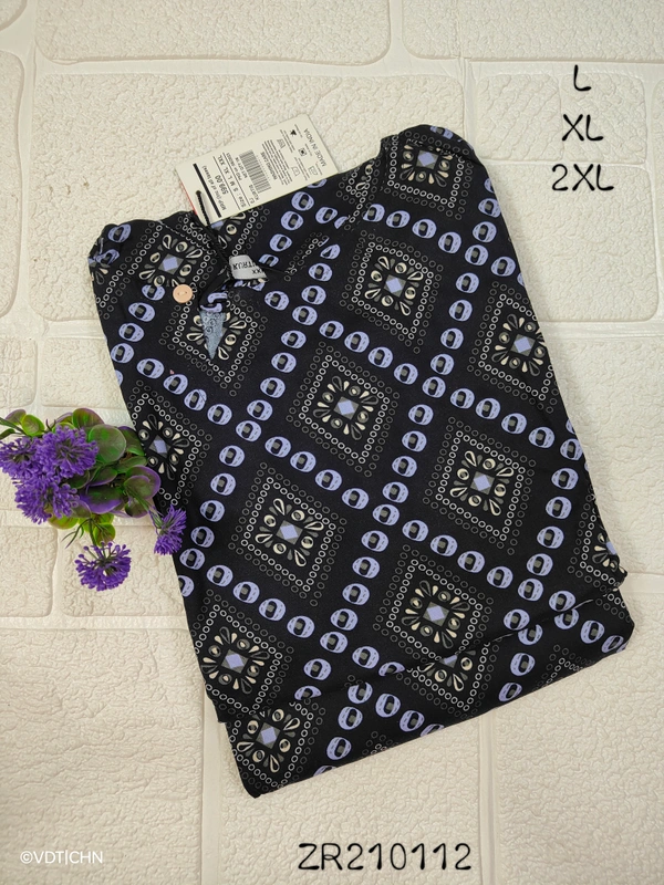 Twill Blue Side Cut Liva Kurti ZR210112 - XL, Black