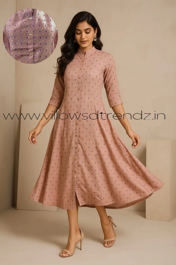 Twill Blue Silk Cotton -Aline Kurti| XL | Metalic Pink |SA33505 - XL, Metalic pink