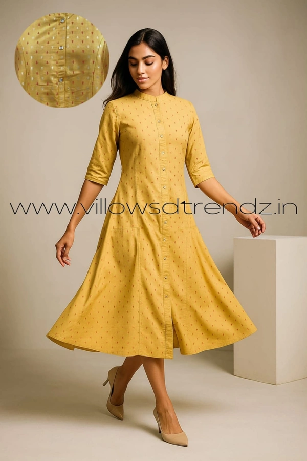 Twill Blue Silk Cotton -Aline Kurti| M| Yellow |SA35503 - M, Yellow