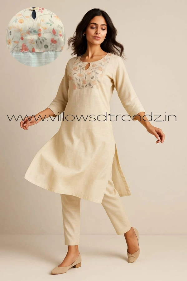 Twill Blue Silk Cotton kurti with Phant | L | Half White | SK41001 - L, Half white