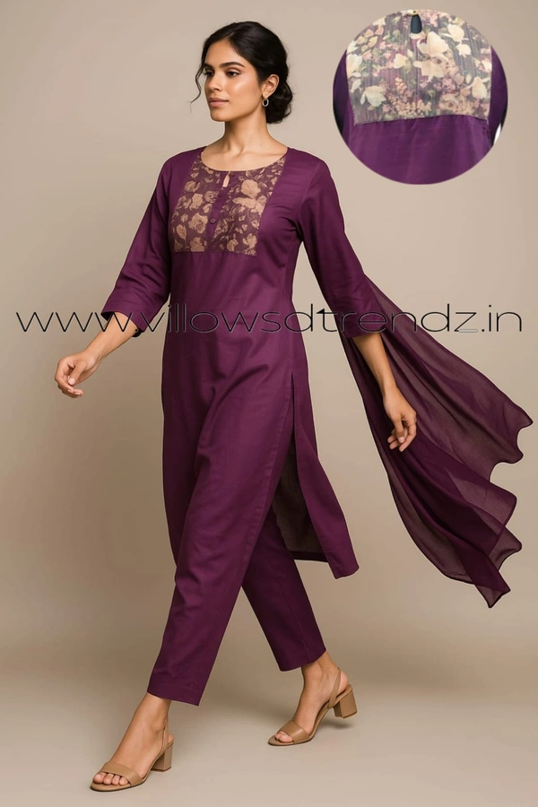 Twill Blue Silk Cotton kurti with Phant | 2XL | Dark Mejanta| SK41002 - 2XL, Dark Mejanta