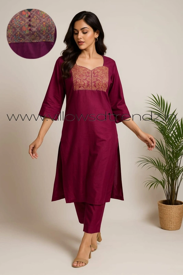 Twill Blue Silk Cotton kurti with Phant  |  L | Maroon | KS41003 - L, Maroon