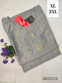 Twill Blue Silk Kurti |3/4th Sleeve | Side Cut kurti| Ash | ZR22009 - L, Ash