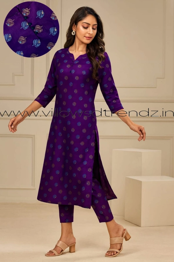 Twill Blue Silk Kurti |3/4th Sleeve | Side Cut kurti| blue | SK265002 - M, Blue