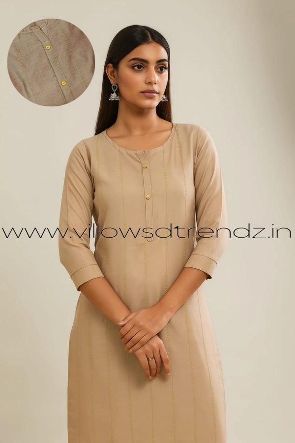 Twill Blue Silk Kurti |3/4th Sleeve | Side Cut kurti| Half brown|  ZR22108 - 2XL, Half brown