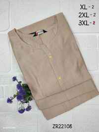 Twill Blue Silk Kurti |3/4th Sleeve | Side Cut kurti| Half brown|  ZR22108 - 2XL, Half brown
