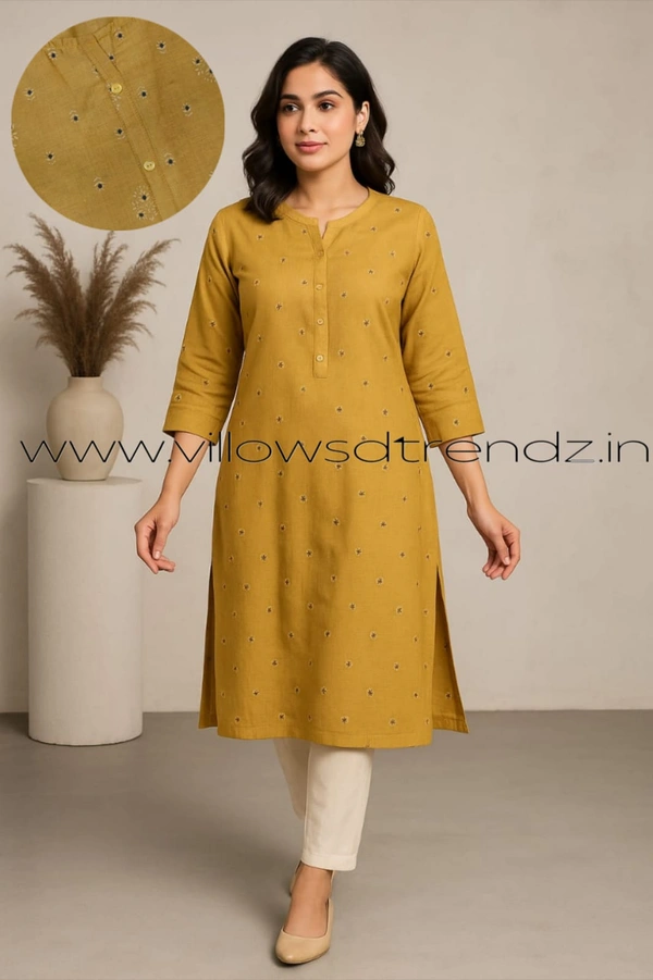 Twill Blue Silk Kurti |3/4th Sleeve | Side Cut kurti| Half Brown| ZR22107 - M, Half Brown