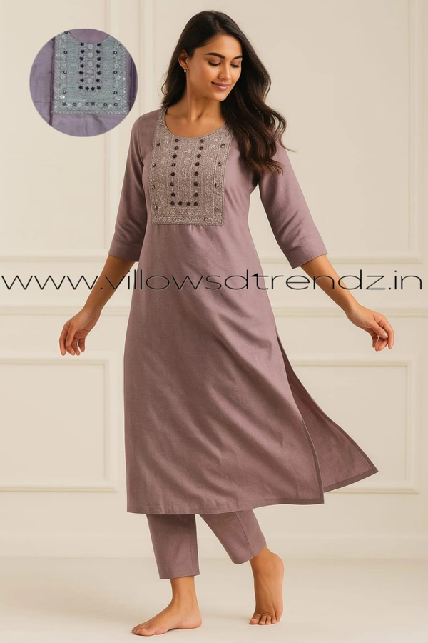 Twill Blue Silk Kurti |3/4th Sleeve | Side Cut kurti| Light onion | SK1520 - M, Light onion Colour