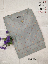 Twill Blue Silk Kurti |3/4th Sleeve | Side Cut kurti| Metalic green|  ZR22106 - L, Metalic green