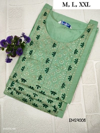 Twill Blue Silk Kurti |3/4th Sleeve | Side Cut kurti| Peach green | EMS9008 - 2XL, Peach green