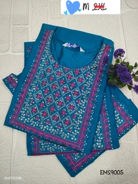 Twill Blue Silk Kurti |3/4th Sleeve | Side Cut kurti| Peacock Blue | EMS9005 - M, Peacock Blue