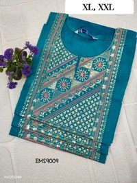Twill Blue Silk Kurti |3/4th Sleeve | Side Cut kurti| Peacock green | EMS9009 - XL, Peacock green