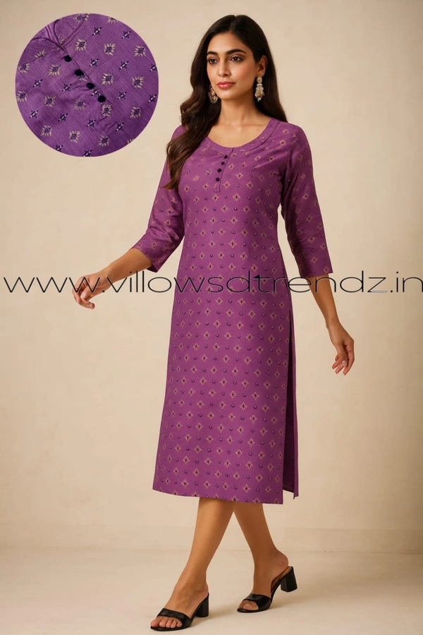 Twill Blue Silk Kurti |3/4th Sleeve | Side Cut kurti| Purple | SK265005 - M, Purple