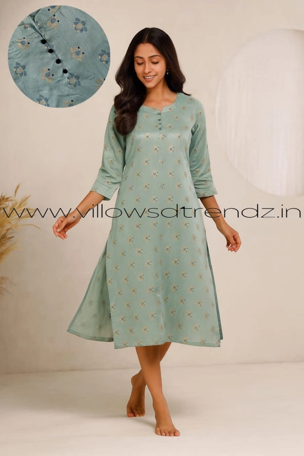 Twill Blue Silk Kurti |3/4th Sleeve | Side Cut kurti| Sky blue | SK265003 - M, Sky blue