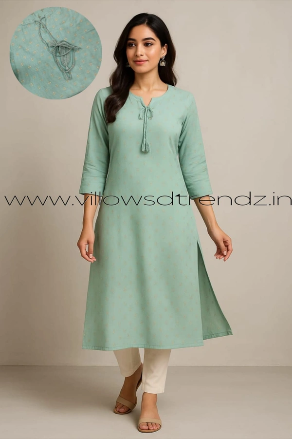Twill Blue Silk Kurti |3/4th Sleeve | Side Cut kurti| Sky Blue| ZR22105 - L, Sky blue