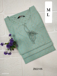 Twill Blue Silk Kurti |3/4th Sleeve | Side Cut kurti| Sky Blue| ZR22105 - L, Sky blue