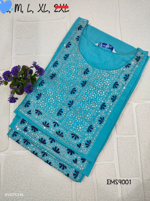 Twill Blue Silk Kurti EMS9001 - M, Sky Blue