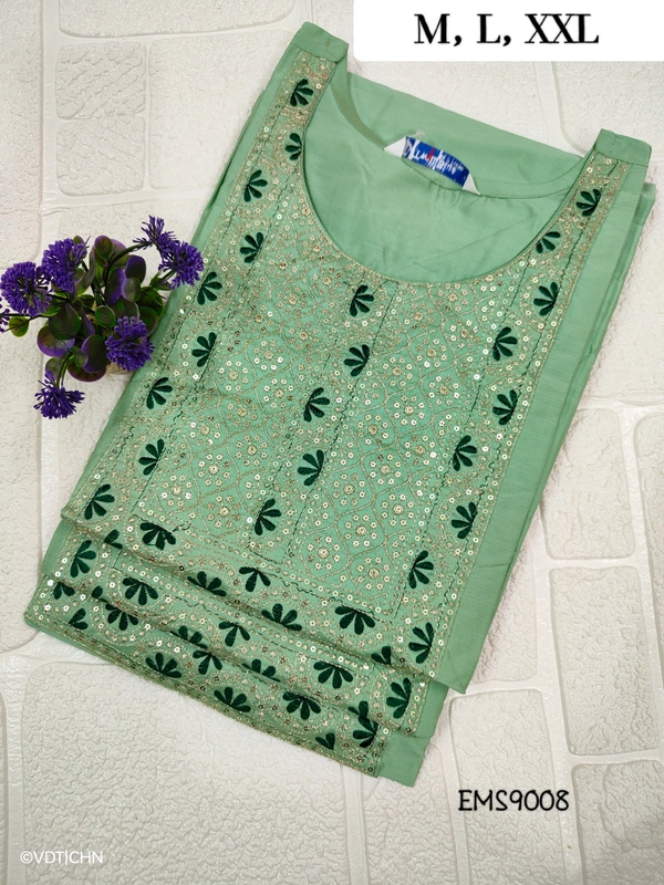 Twill Blue Silk Kurti EMS9008 - 2XL, Peach Green