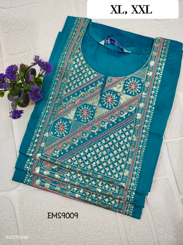 Twill Blue Silk Kurti EMS9009 - 2XL, Blue