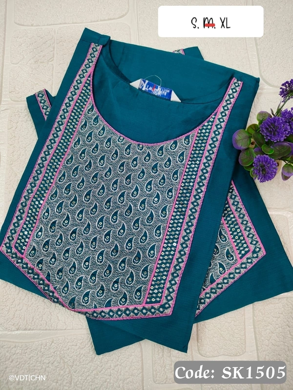 Twill Blue Silk Kurti SK1505 - XL, Peacock Blue