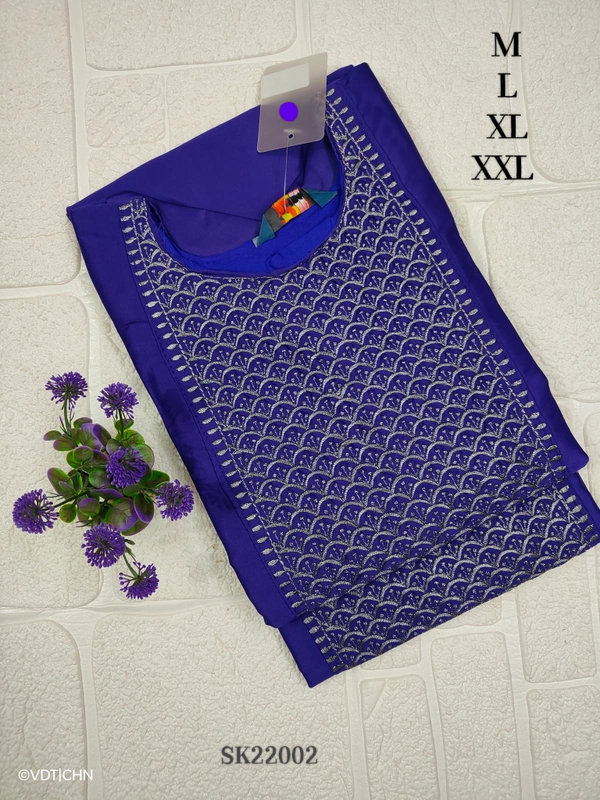 Twill Blue Silk Kurti SK22002 - M, Blue