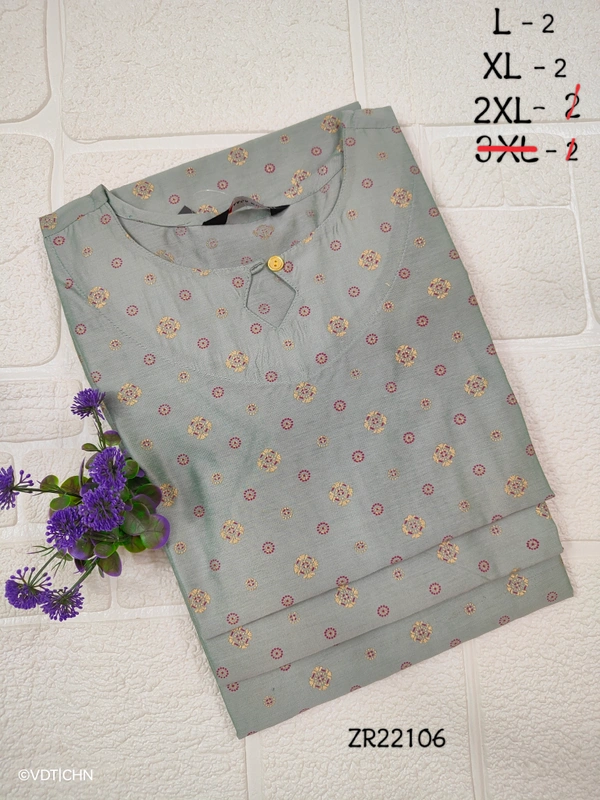 Twill Blue Silk Kurti ZR22106 - 2XL, Ash