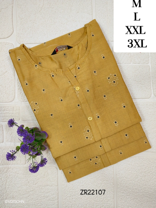 Twill Blue Silk Kurti ZR22107 - 2XL, Mustered Yellow