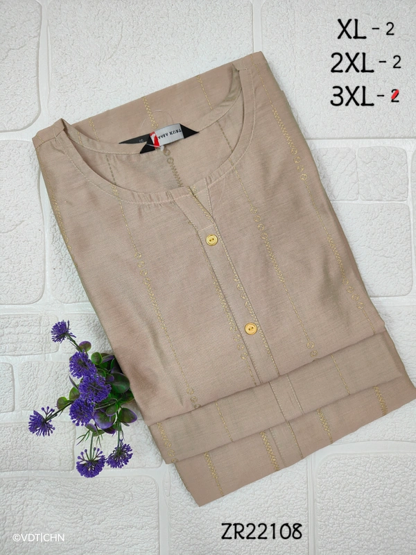 Twill Blue Silk Kurti ZR22108 - XL, Peach Brown