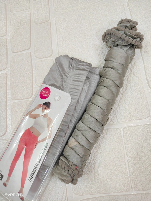 Liva Silver Shimmer Ankle Cut Leggings & Duppata Combo LS801 - M, Silver