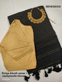Ruthvi Ethincs Stripe Khadi Saree With blouse SR34021002 - Black, Saree With Blouse