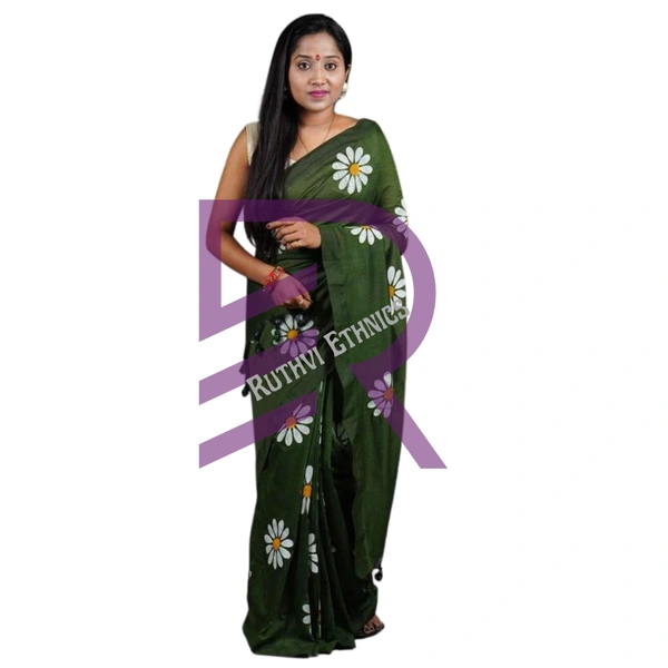 Ruthvi Ethincs Sunflower Khadi Cotton Saree With Blouse PK34021003 - Saree With Blouse, Green