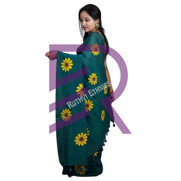 Ruthvi Ethincs Sunflower khadi Cotton Saree With Blouse PK34021007 - Saree With Blouse, Rama Green