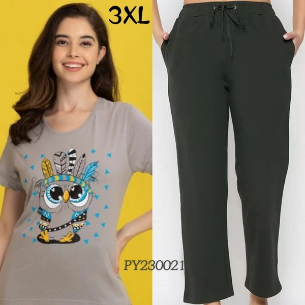 Clovia T -Shirt & Pyjama  Set |100% Cotton|Grey | PY230021 - 3XL, Grey