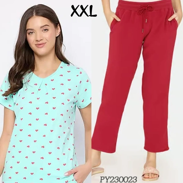 Clovia T -Shirt & Pyjama  Set |100% Cotton|Light Green| PY230023 - 2XL, Light Green