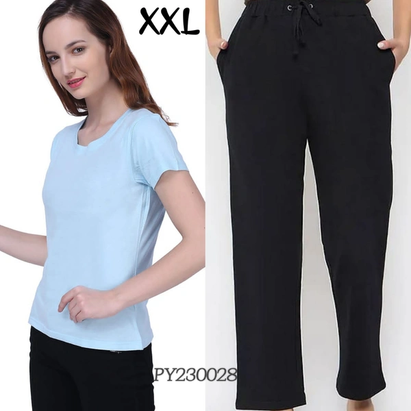 Clovia T -Shirt & Pyjama  Set |100% Cotton|Sky Blue | PY230028 - 2XL, Sky Blue