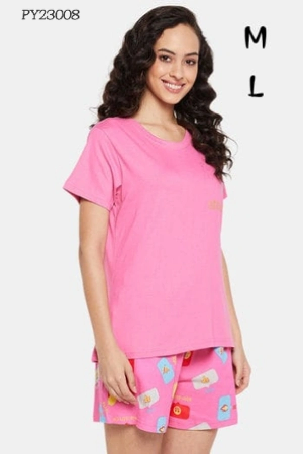 Clovia T- Shirt & Pyjama  Short Set |100% Cotton | Pink | PY23008 - M, Pink
