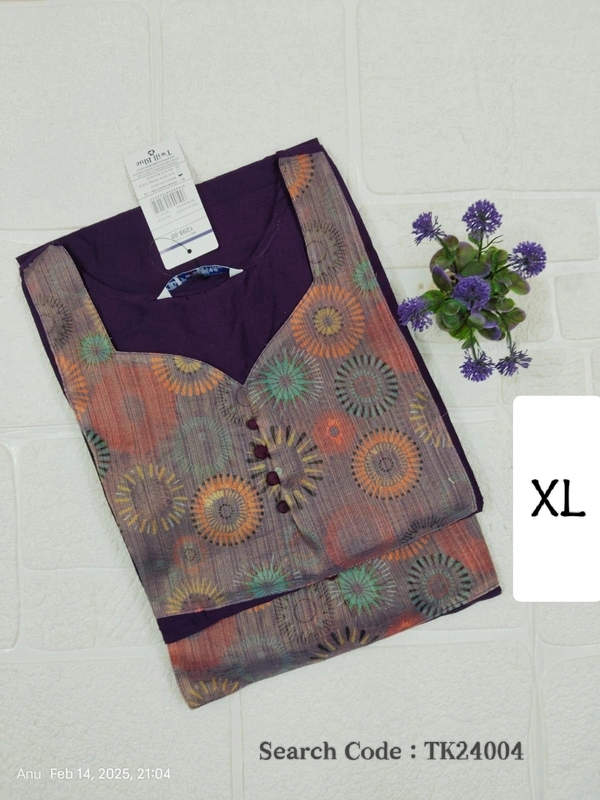 Twill Blue Tissue Silk Kurti with attractive Neck Pattern TK24004 - XL, Violet