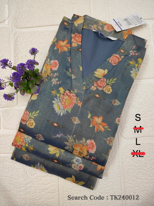 Twill Blue Tissue Silk Kurti with attractive Neck Pattern TK240012 - S, Blue