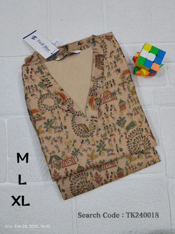 Twill Blue Tissue Silk Kurti with attractive Neck Pattern TK240018 - M, Biscut Colour