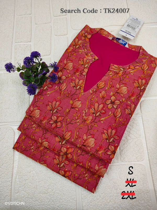 Twill Blue Tissue Silk Kurti with attractive Neck Pattern TK24007 - S, Pink